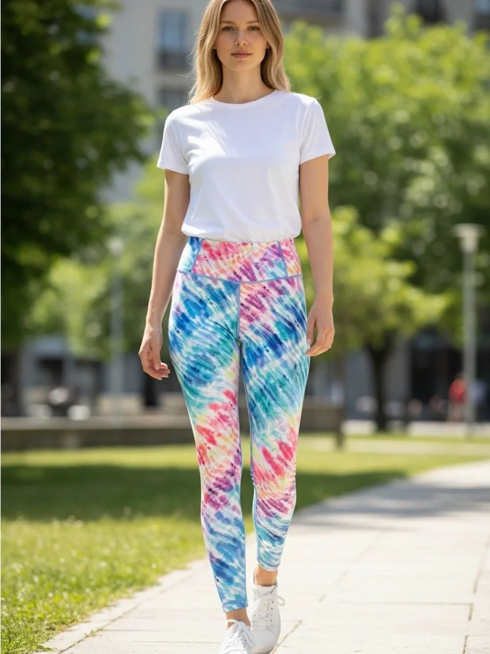 Athleta Tie Dye High-Waist Leggings - Blue/Pink/Yellow